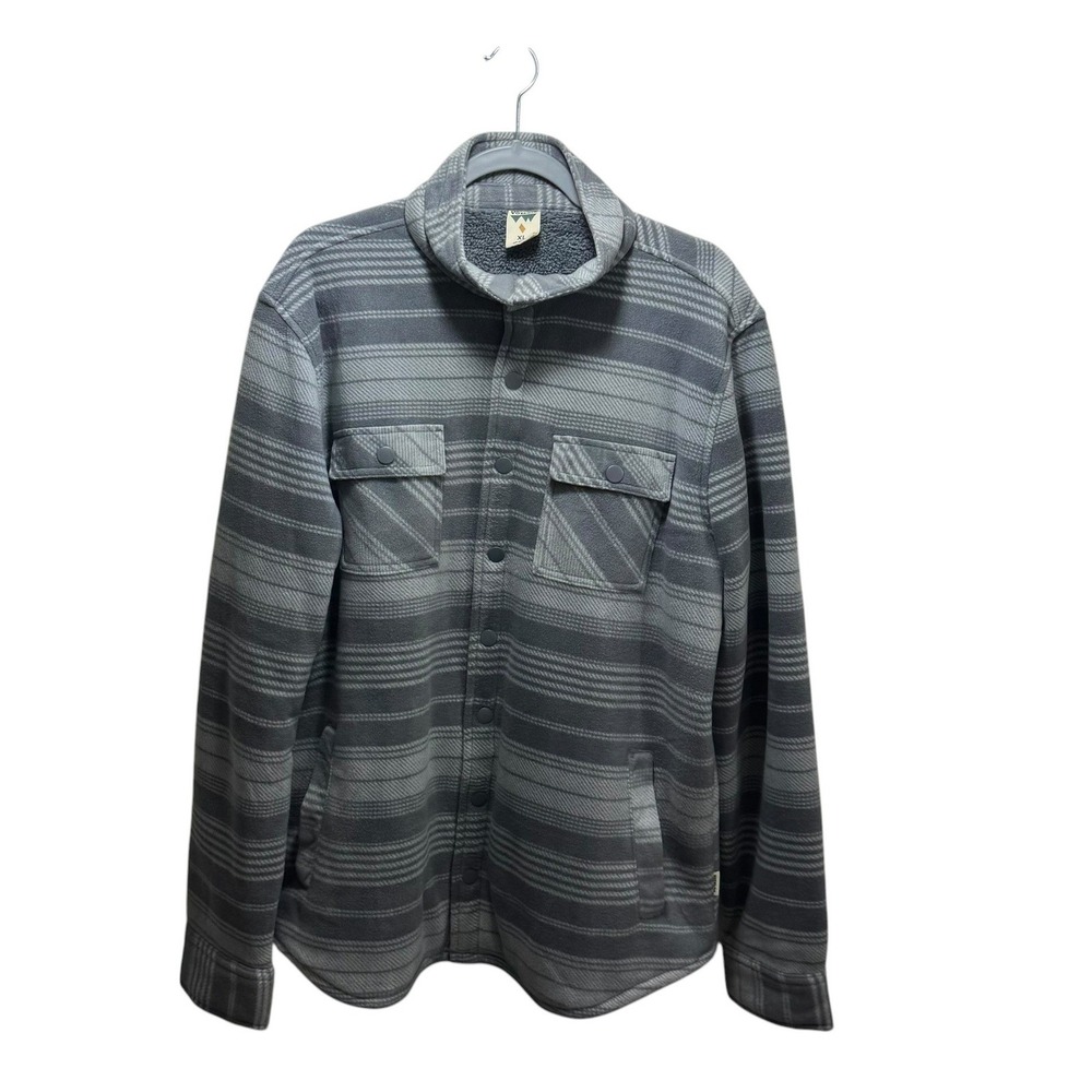 Voyager Mens XL Grey Striped Fleece Sherpa Lined Snap Front Shirt Jacket